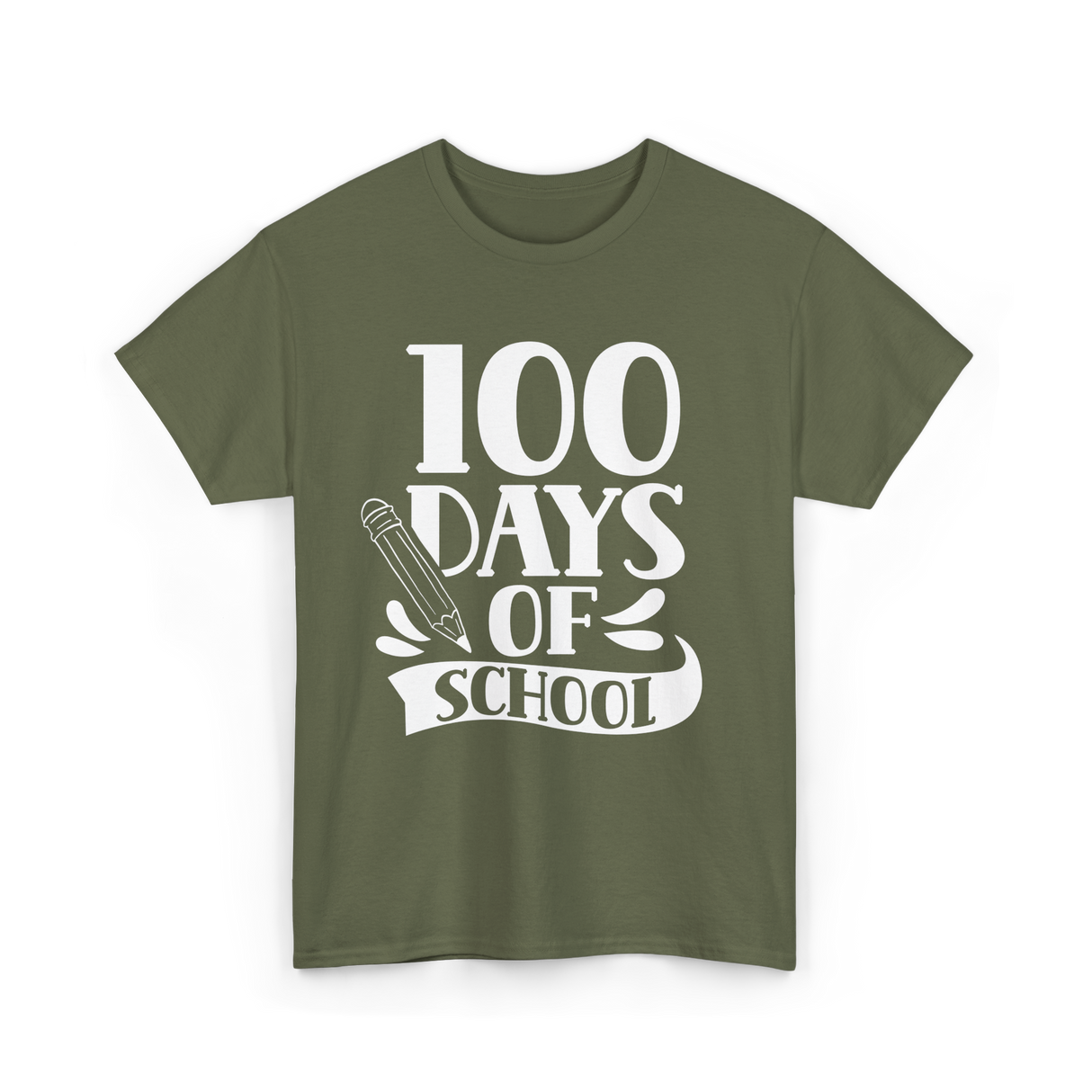 100 Days Of School Kids Education T-Shirt - Military Green