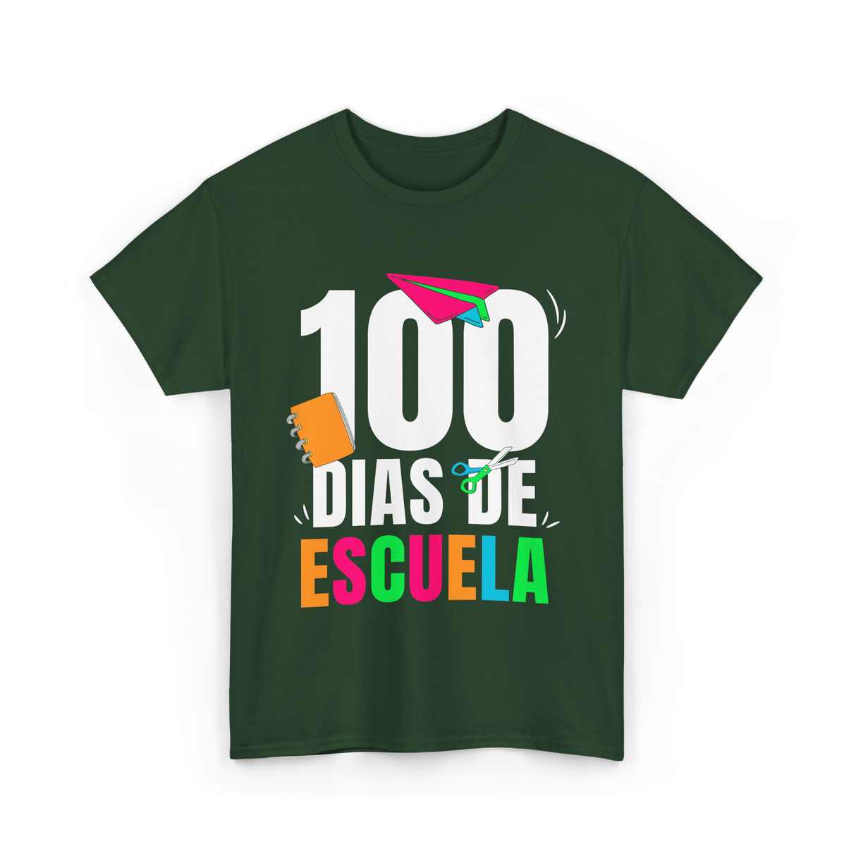 100 Dias De Escuela School Kids T-Shirt - Forest Green