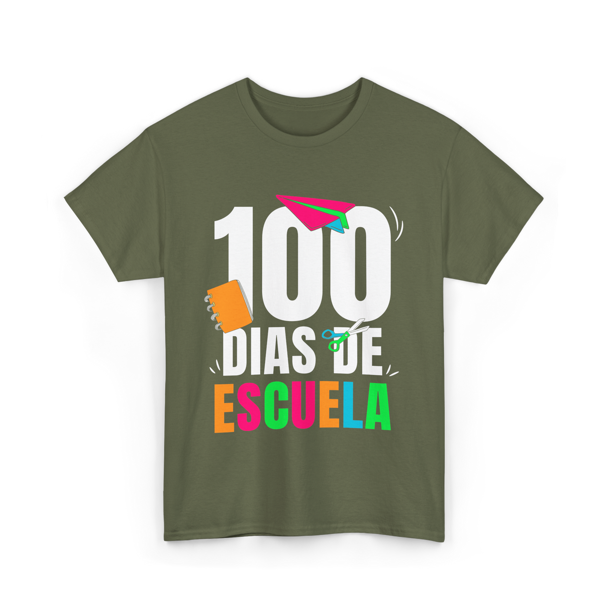 100 Dias De Escuela School Kids T-Shirt - Military Green