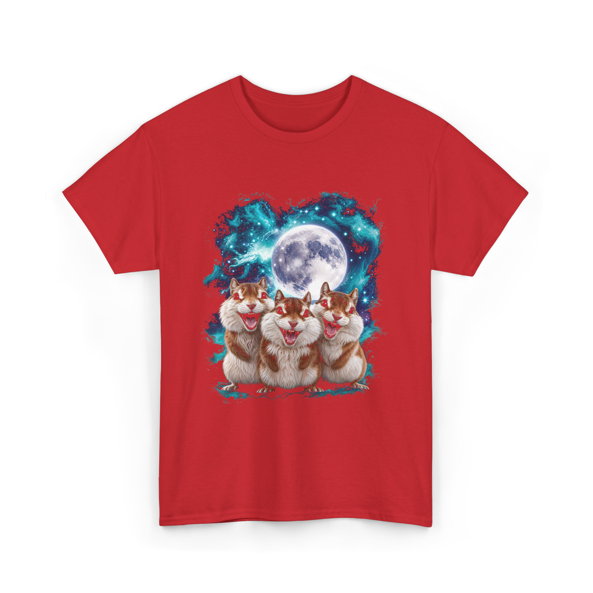 3 Squirrel Moon Squirrel Art T-Shirt - Red