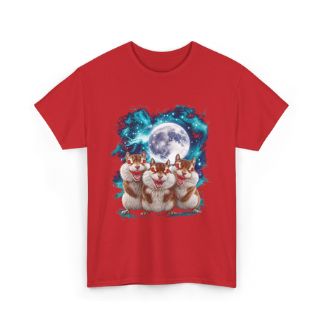 3 Squirrel Moon Squirrel Art T-Shirt - Red