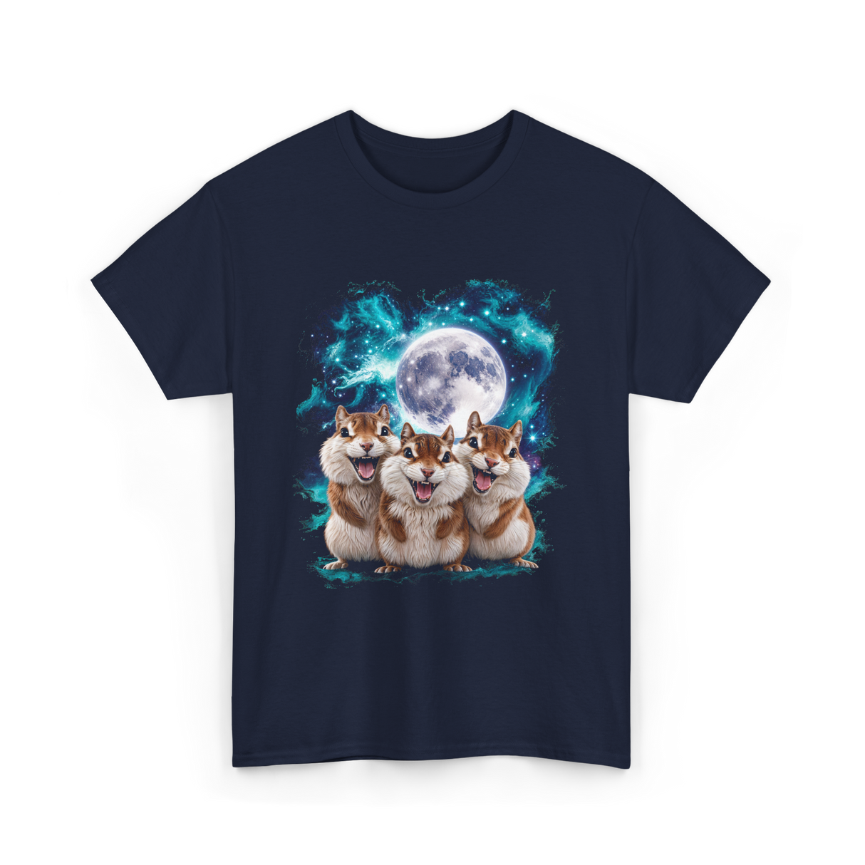 3 Squirrel Moon Squirrel Art T-Shirt - Navy