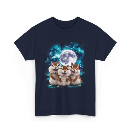 3 Squirrel Moon Squirrel Art T-Shirt - Navy