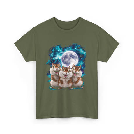 3 Squirrel Moon Squirrel Art T-Shirt - Military Green