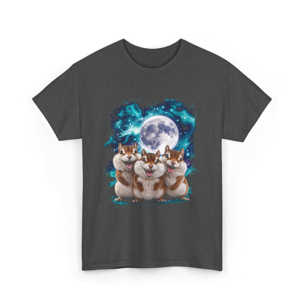 3 Squirrel Moon Squirrel Art T-Shirt - Dark Heather