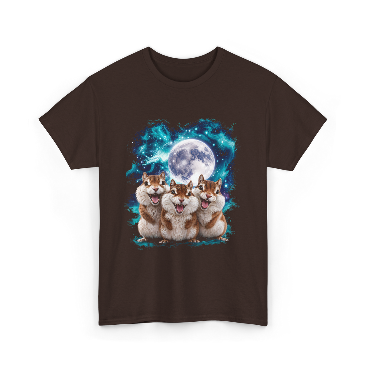 3 Squirrel Moon Squirrel Art T-Shirt - Dark Chocolate