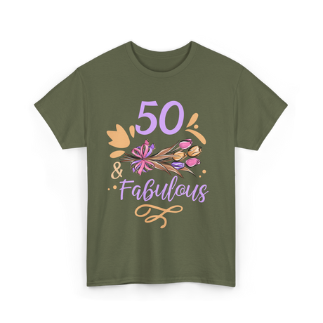 50 Fabulous Birthday Celebration T-Shirt - Military Green