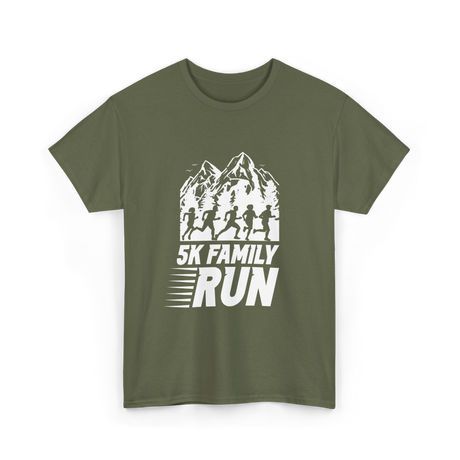 5K Family Run Running Runners T-Shirt - Military Green