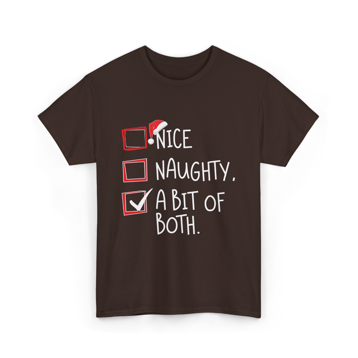 A Bit of Both Christmas Nice Naughty T-Shirt - Dark Chocolate