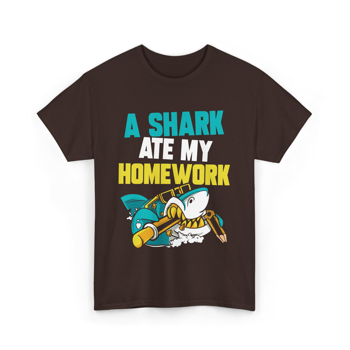 A Shark Ate My Homework Shark T-Shirt - Dark Chocolate