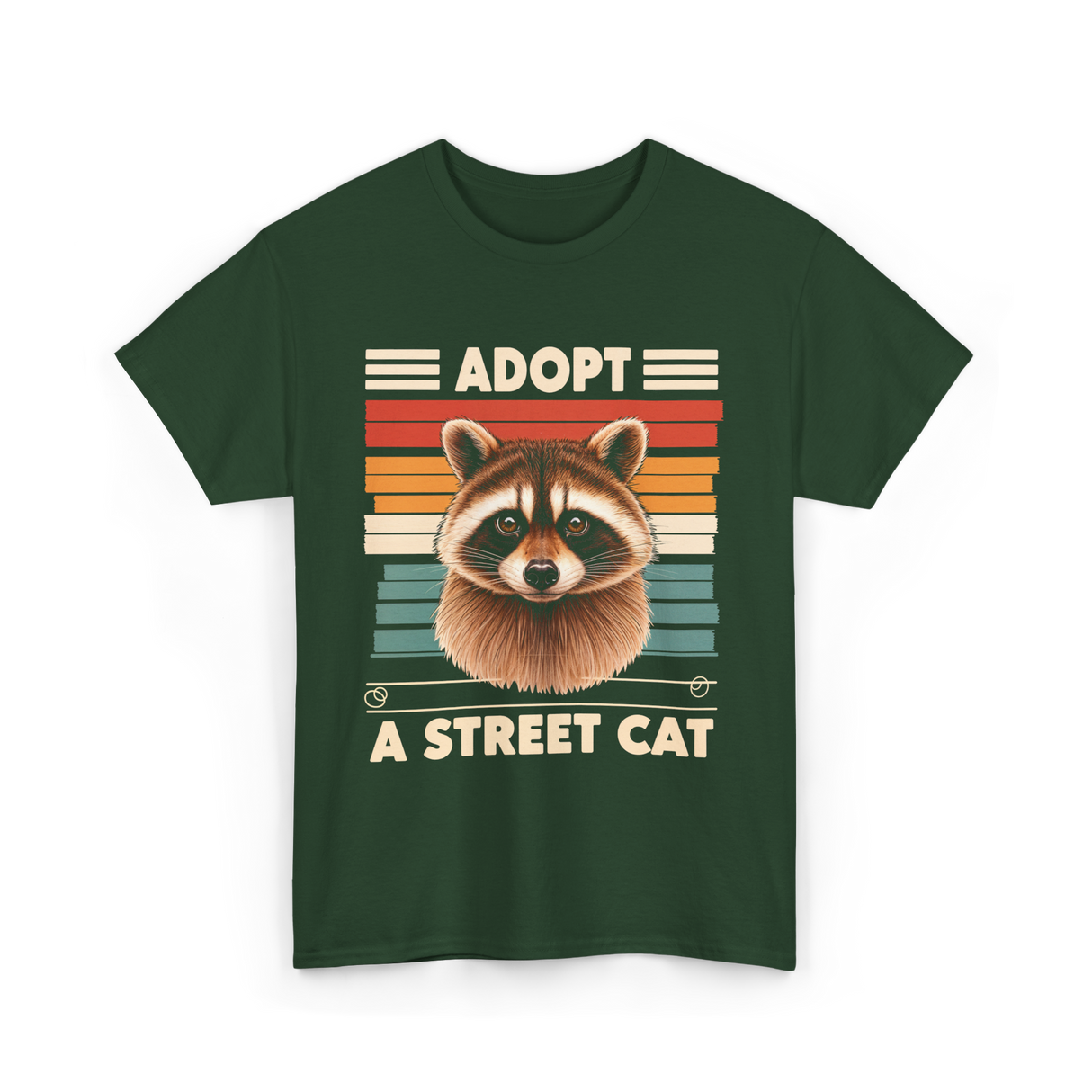 Adopt A Street Cat Raccoon T-Shirt - Forest Green