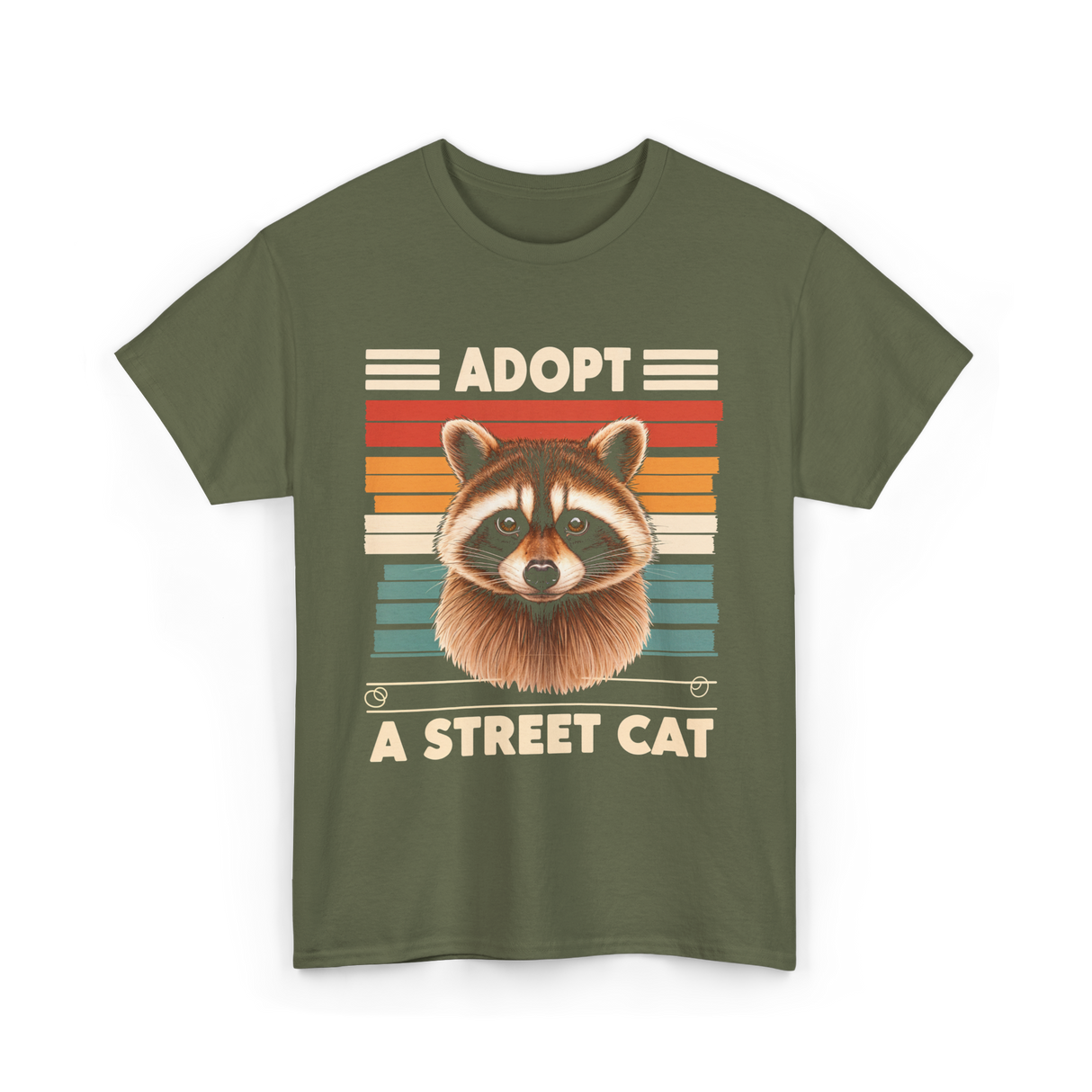Adopt A Street Cat Raccoon T-Shirt - Military Green