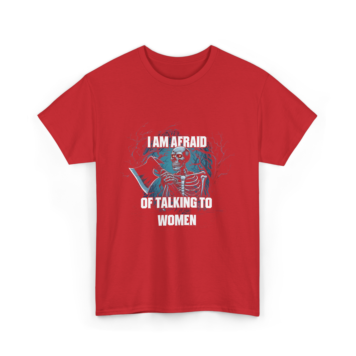 Afraid Talking Women Skeleton T-Shirt - Red