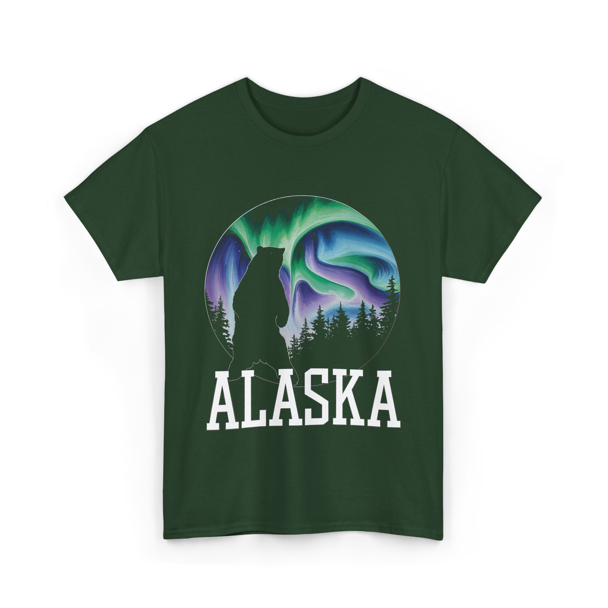 Alaska Aurora Bear Nature T-Shirt - Forest Green