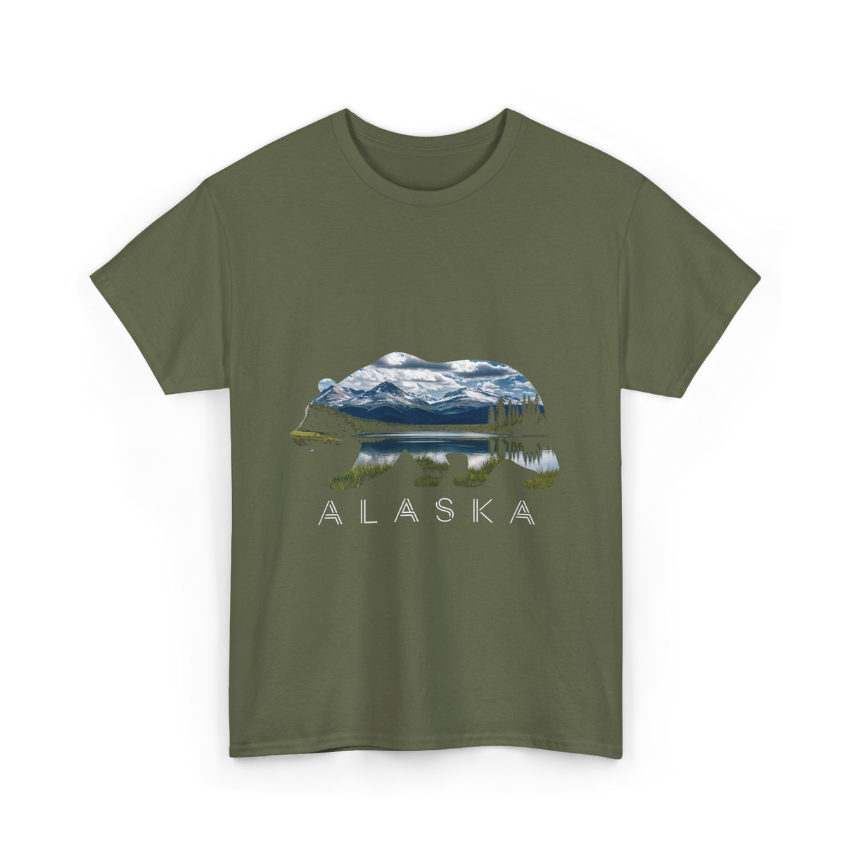Alaska Bear Nature Landscape T-Shirt - Military Green