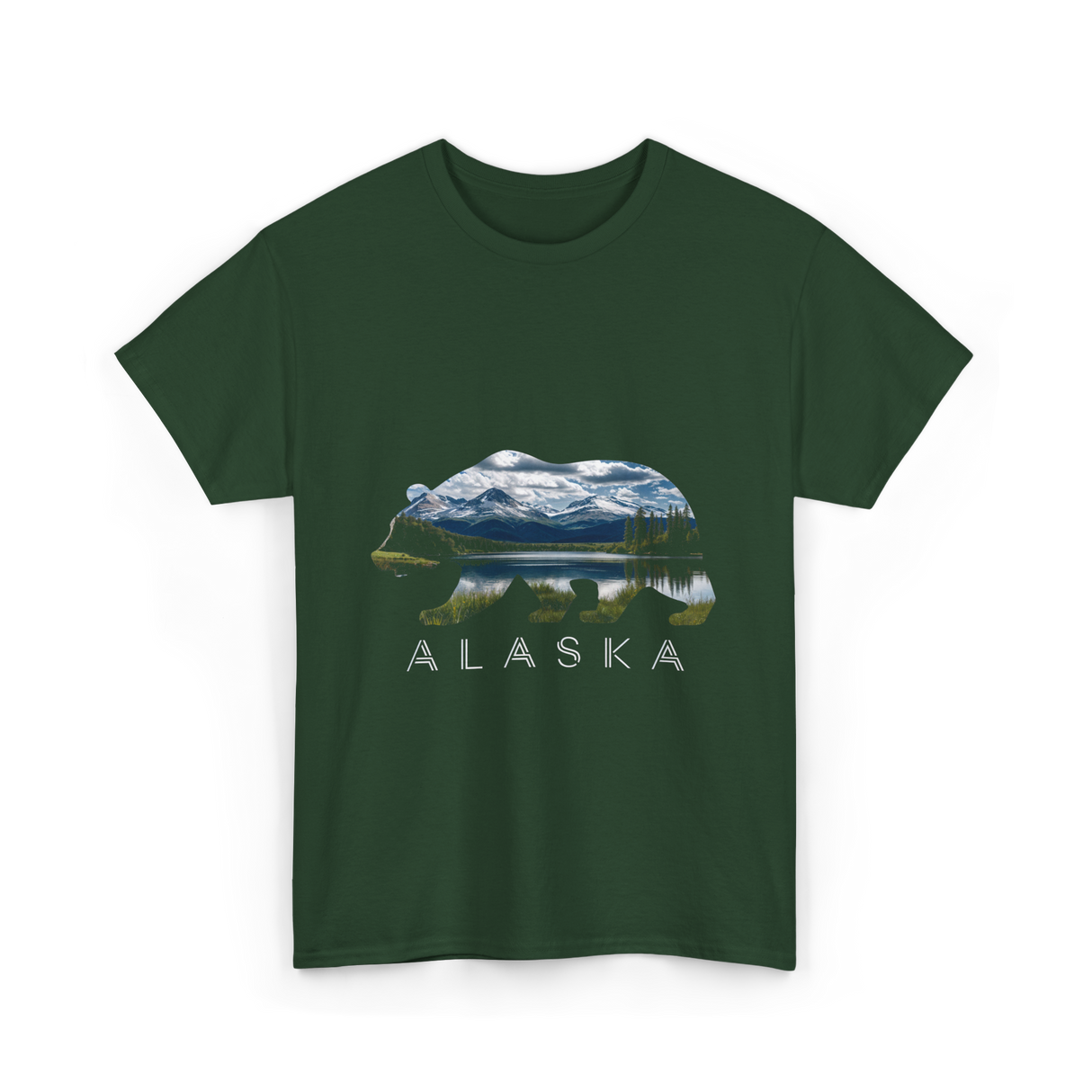 Alaska Bear Nature Landscape T-Shirt - Forest Green