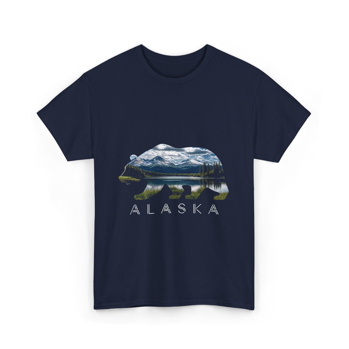 Alaska Bear Nature Landscape T-Shirt - Navy