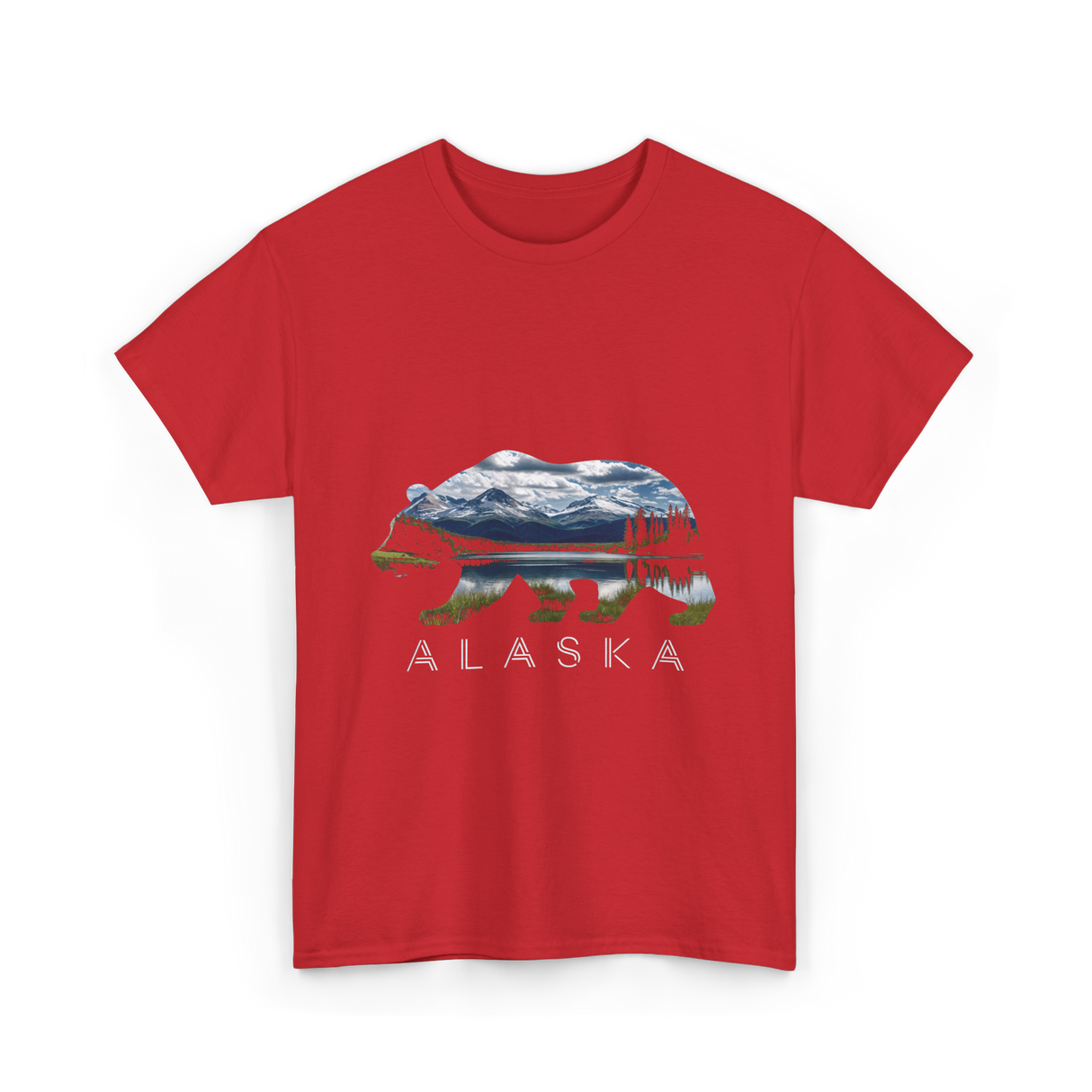 Alaska Bear Nature Landscape T-Shirt - Red
