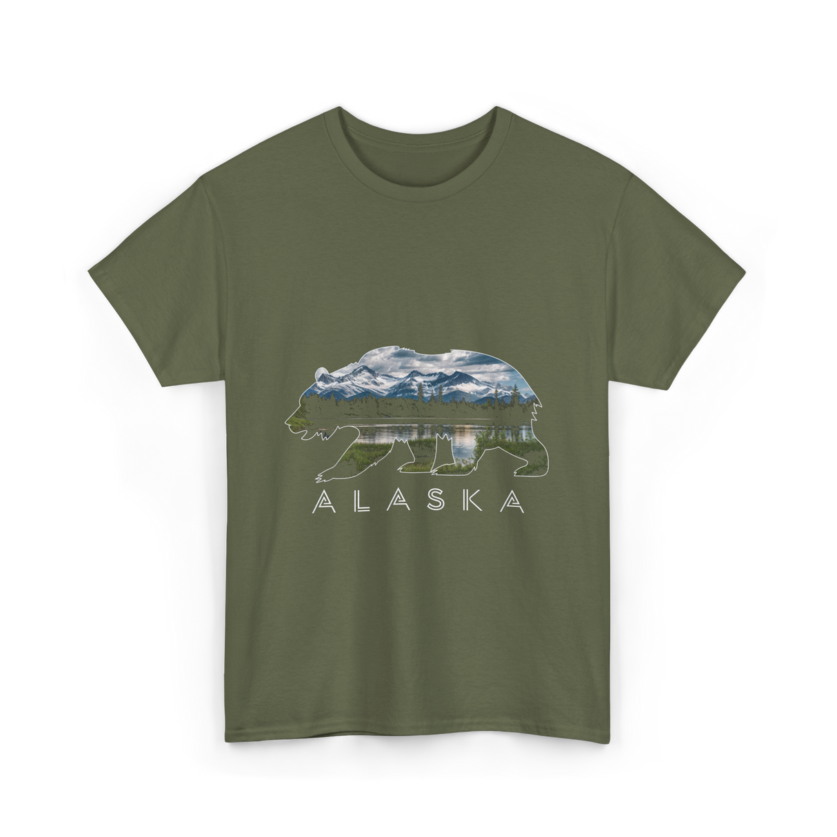 Alaska Bear Scenic Nature T-Shirt - Military Green
