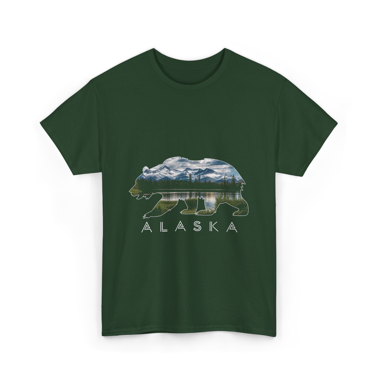 Alaska Bear Scenic Nature T-Shirt - Forest Green