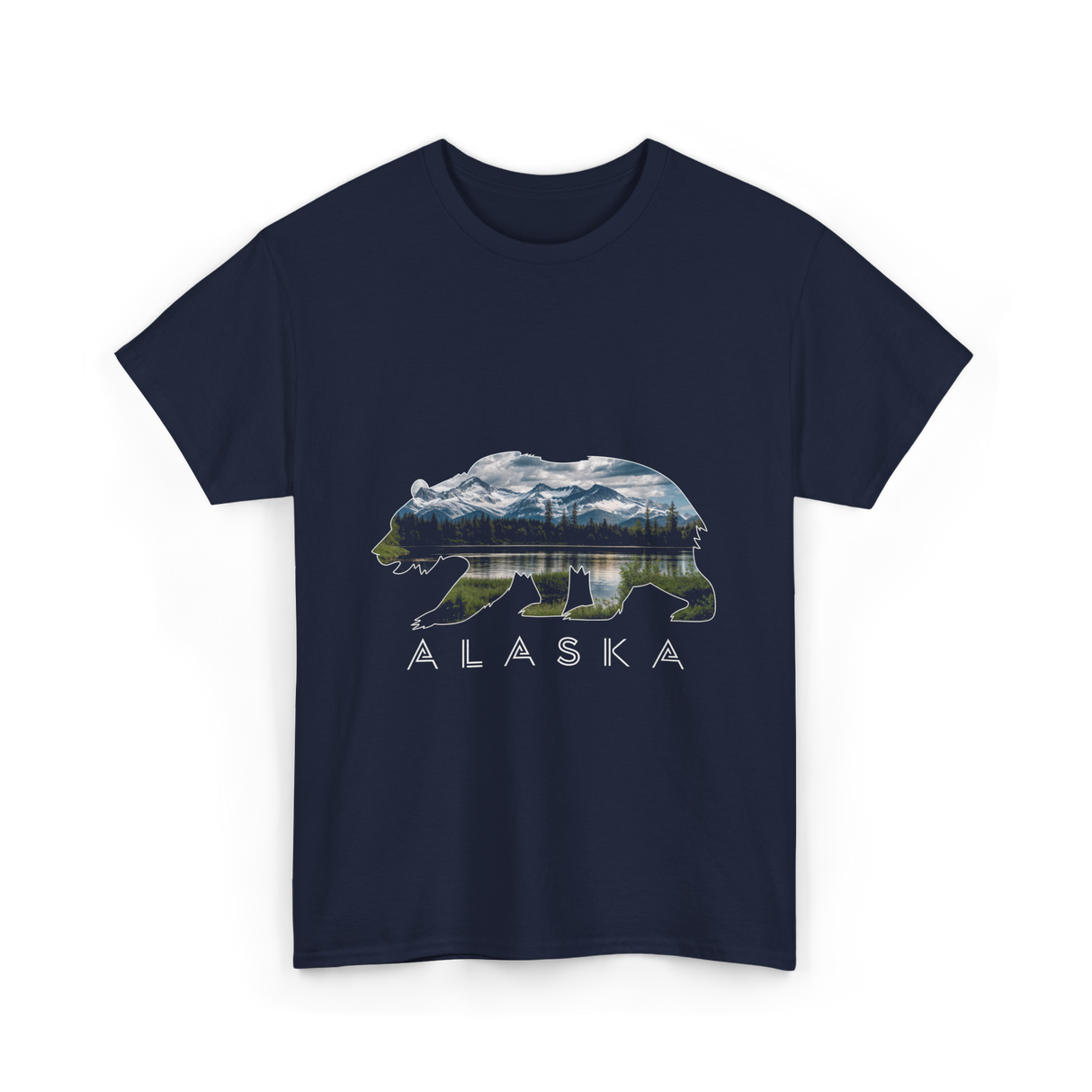 Alaska Bear Scenic Nature T-Shirt - Navy