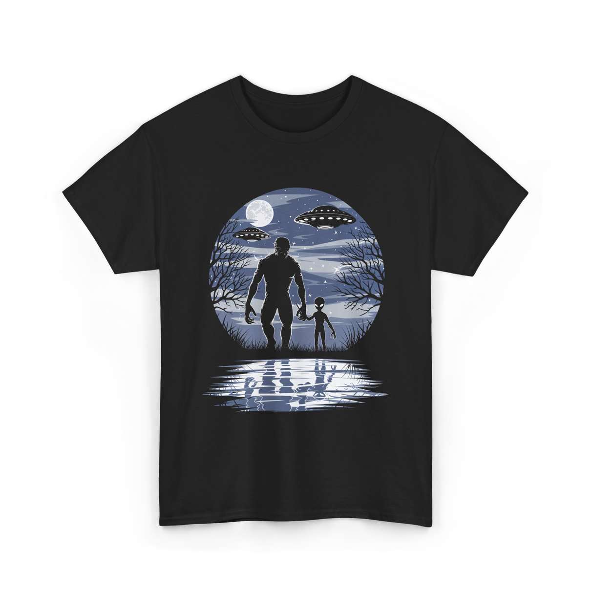 Alien Bigfoot Moon Sasquatch T-Shirt - Black