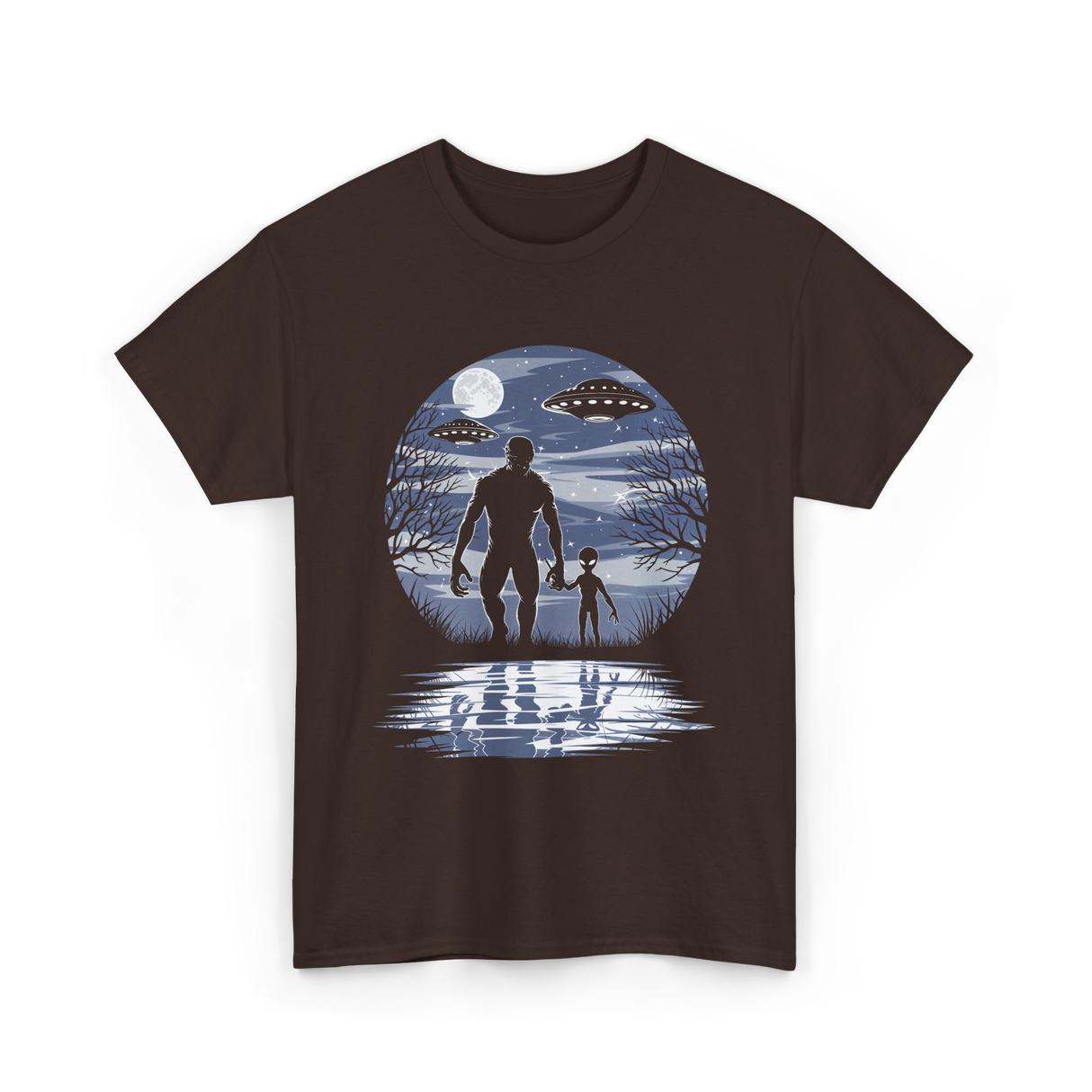 Alien Bigfoot Moon Sasquatch T-Shirt - Dark Chocolate