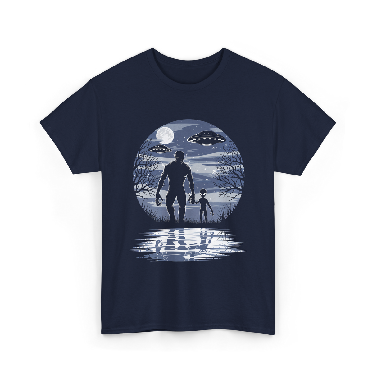 Alien Bigfoot Moon Sasquatch T-Shirt - Navy