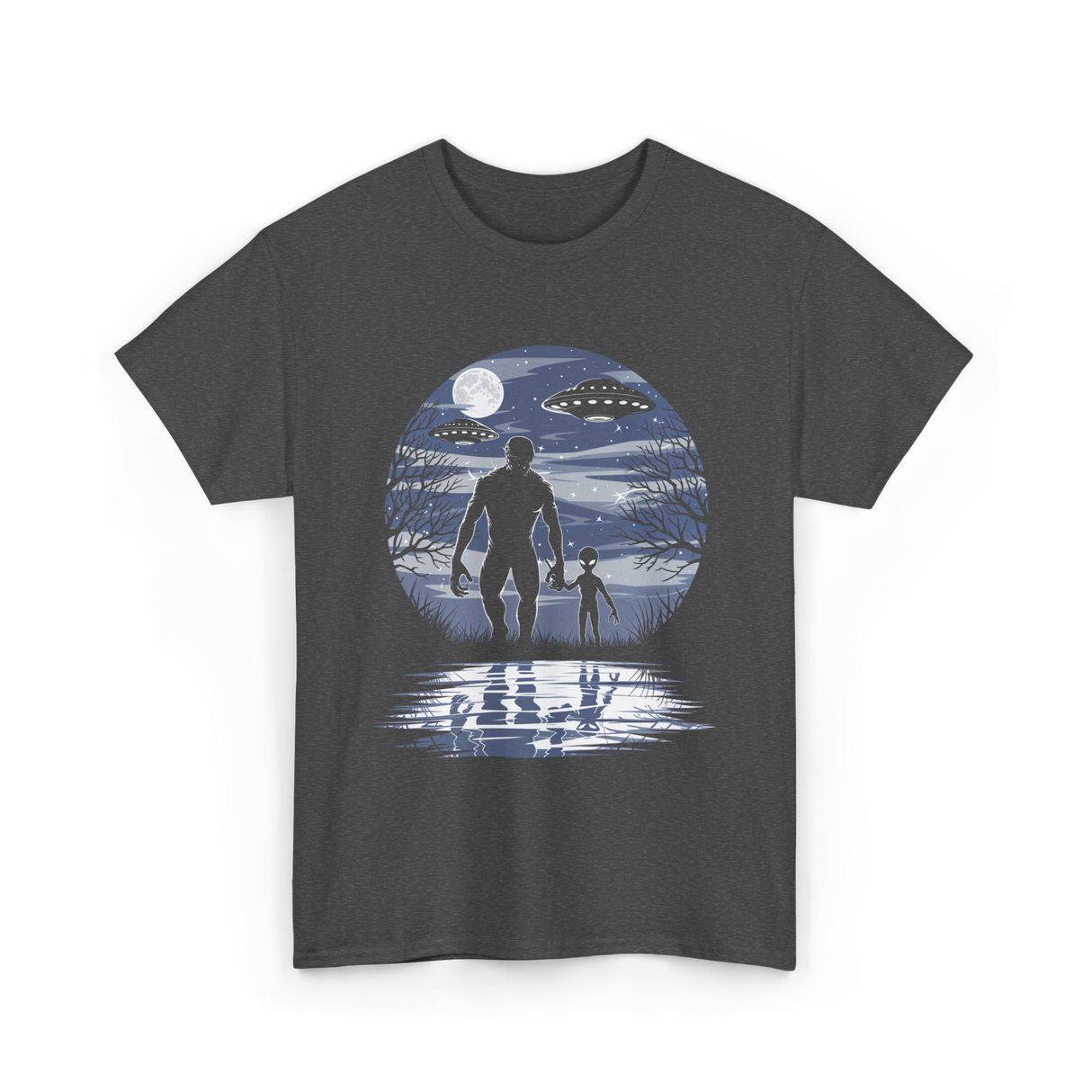 Alien Bigfoot Moon Sasquatch T-Shirt - Dark Heather