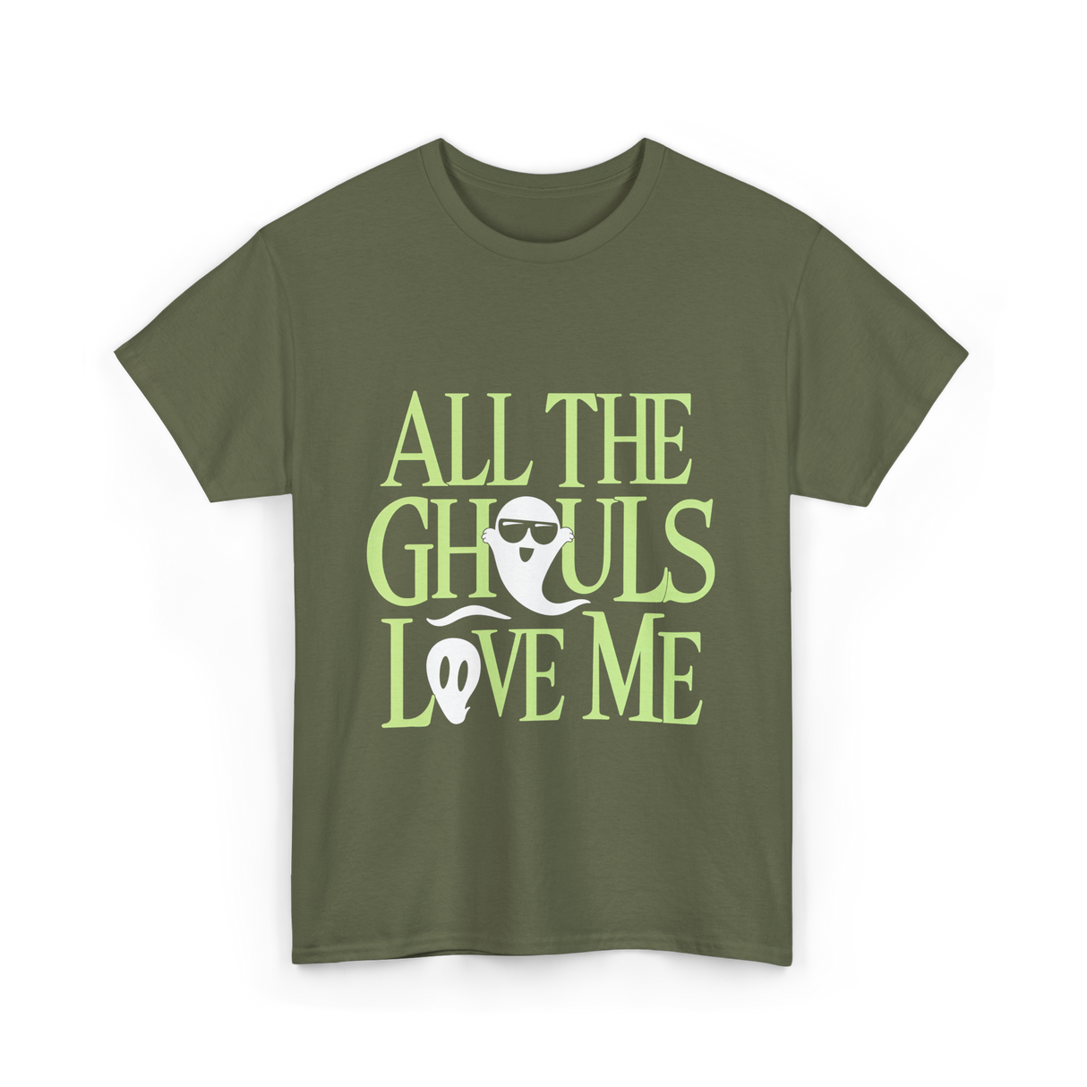 All the Ghouls Ghosts Halloween T-Shirt - Military Green