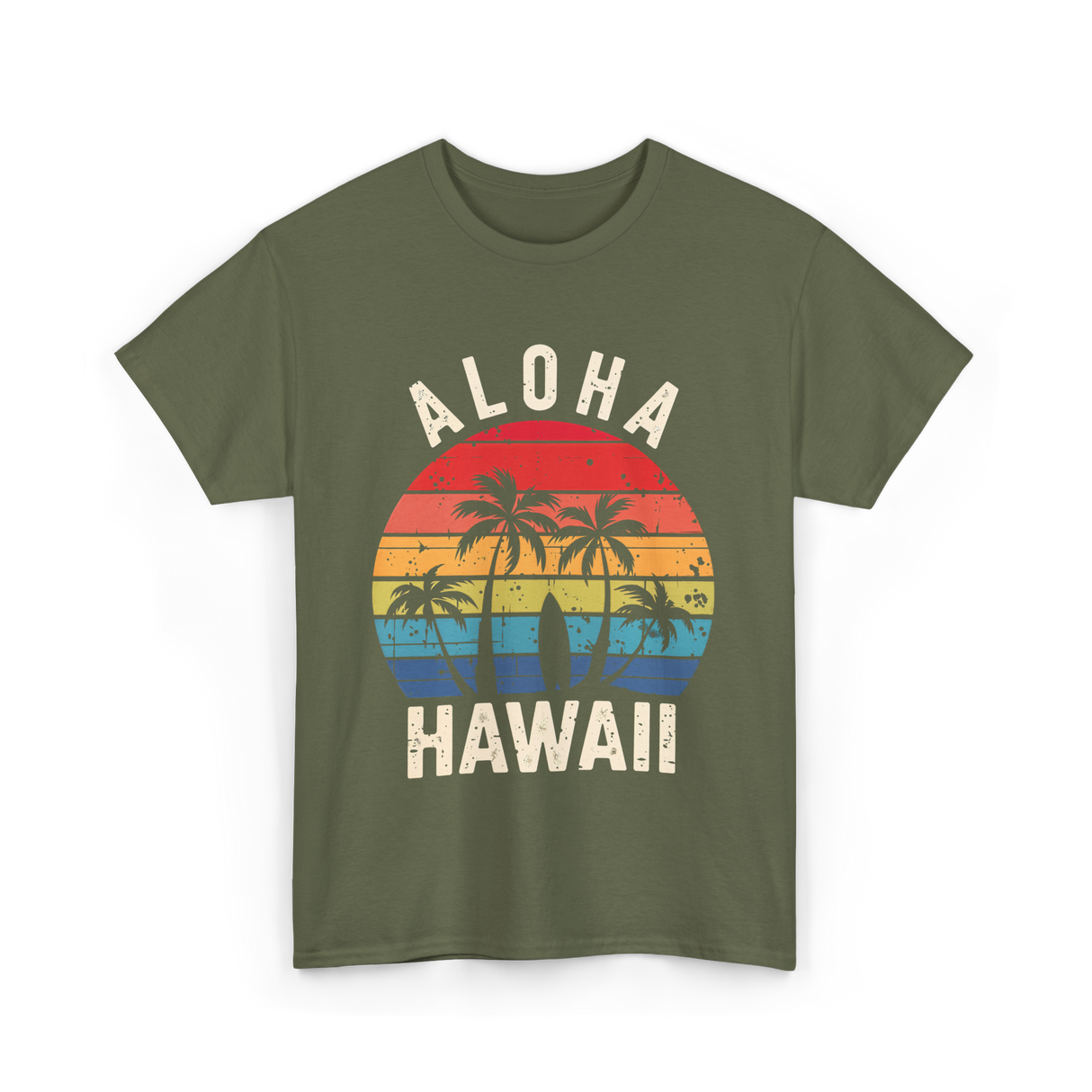 Aloha Hawaii Beach Palms T-Shirt - Military Green