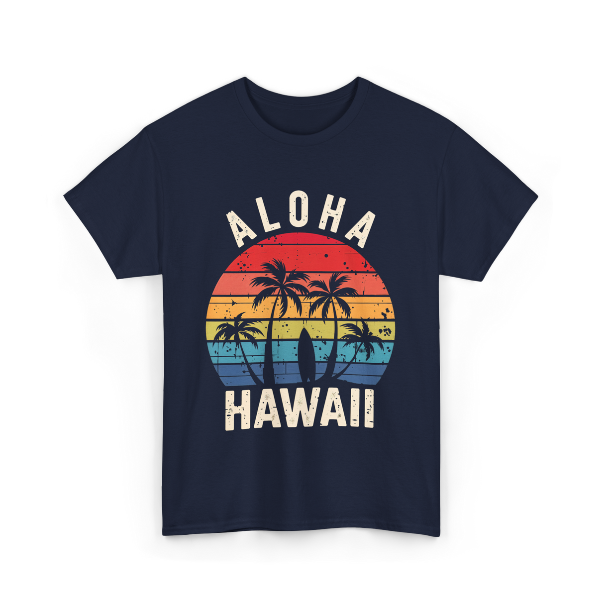 Aloha Hawaii Beach Palms T-Shirt - Navy