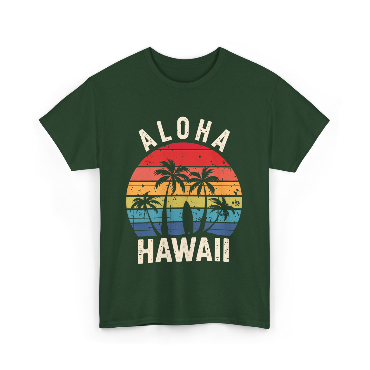 Aloha Hawaii Beach Palms T-Shirt - Forest Green