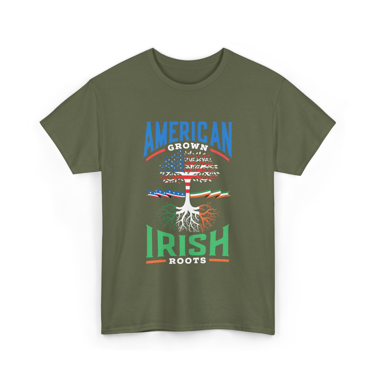 American Grown Irish Roots Ireland T-Shirt - Military Green