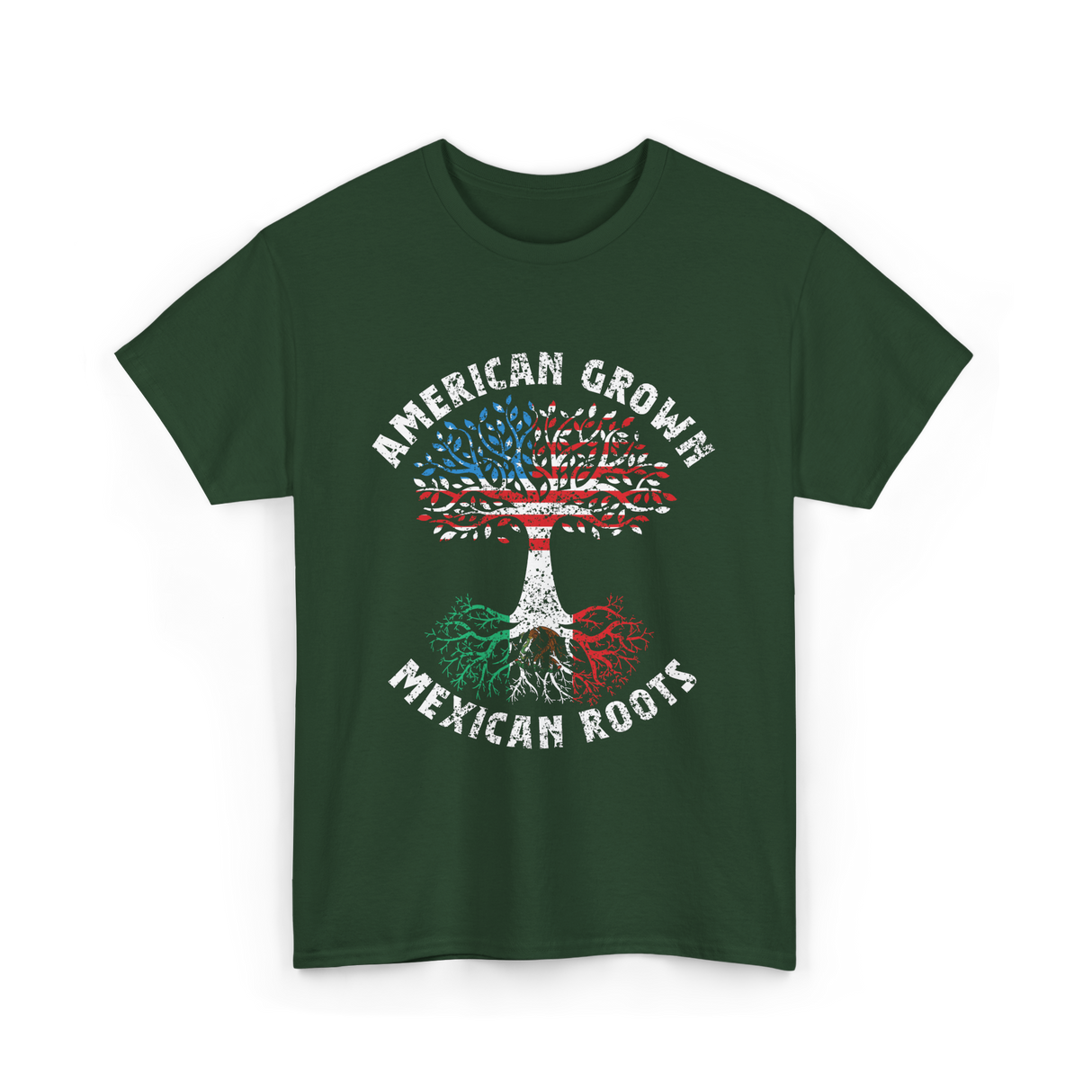 American Grown Mexican Roots Country T-Shirt - Forest Green