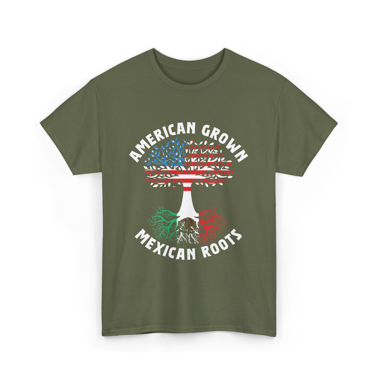 American Grown Mexican Roots Country T-Shirt - Military Green