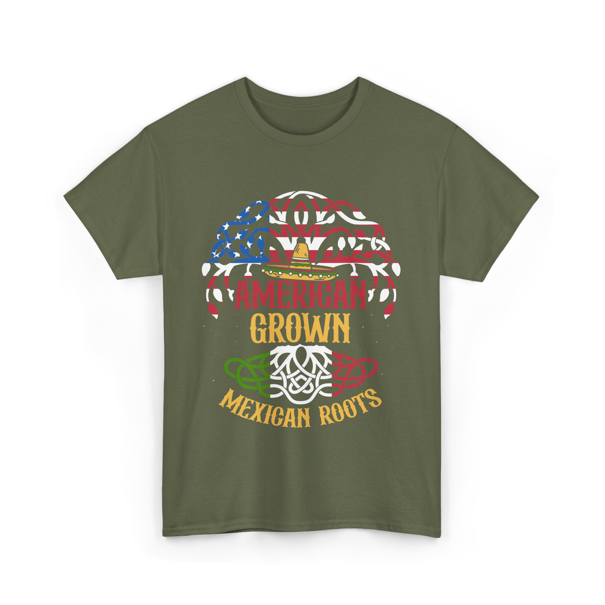 American Grown Mexican Roots Country T-Shirt - Military Green