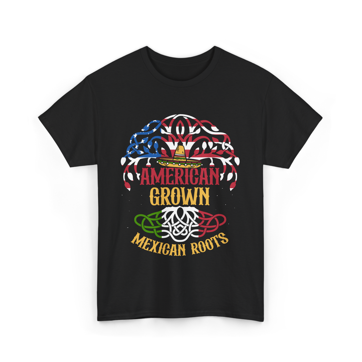 American Grown Mexican Roots Country T-Shirt - Black