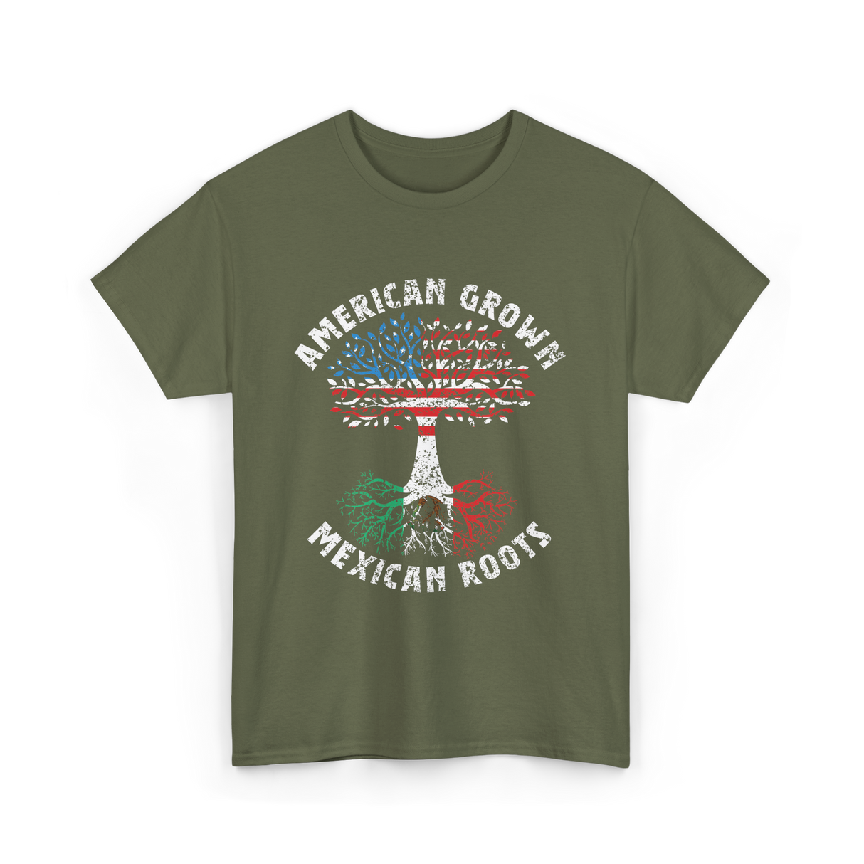 American Grown Mexican Roots Country T-Shirt - Military Green