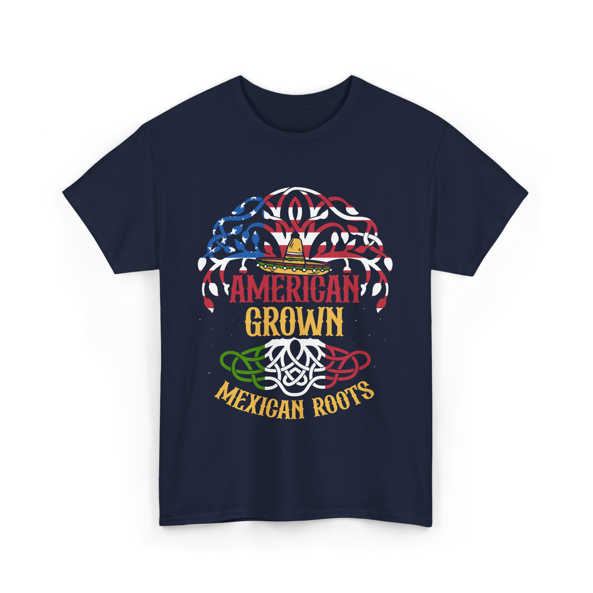 American Grown Mexican Roots Country T-Shirt - Navy