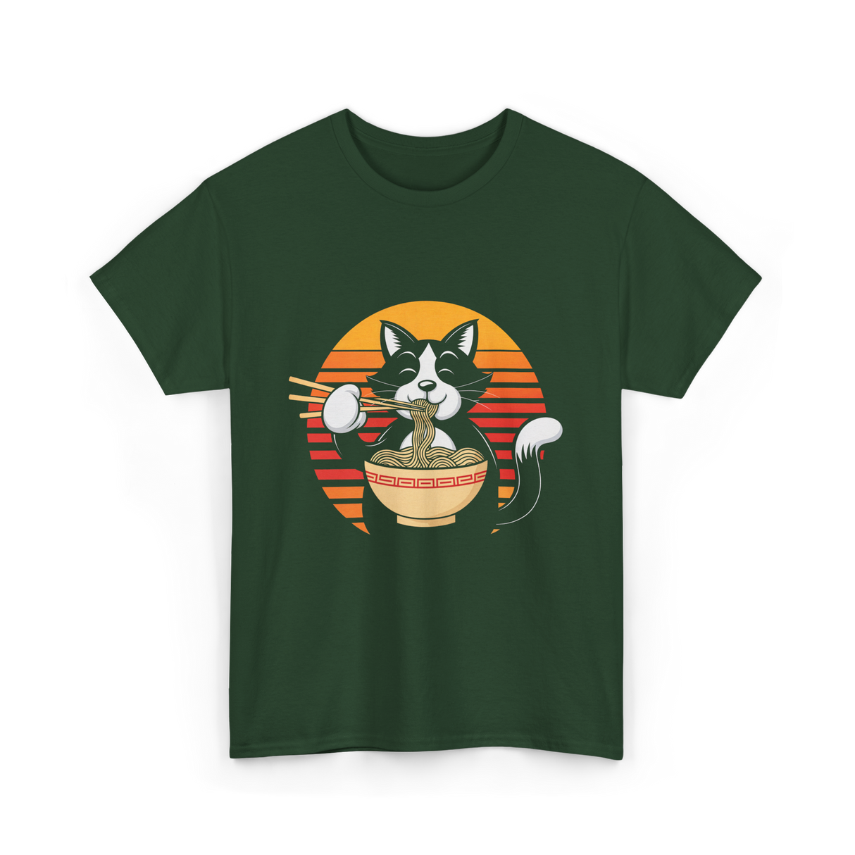 Anime Ramen Cat Kawaii Noodles T-Shirt - Forest Green