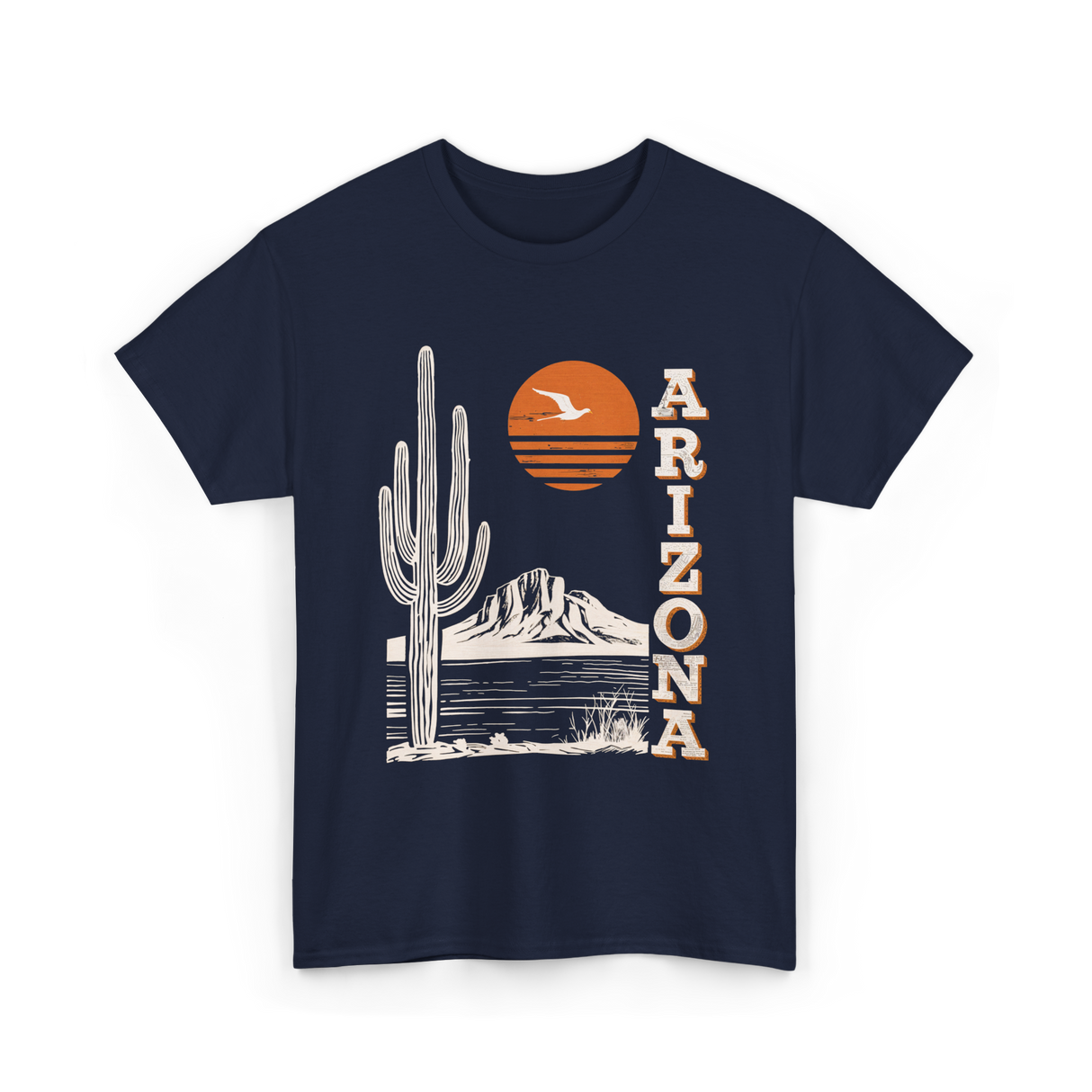 Arizona Desert Cactus Mountain T-Shirt - Navy