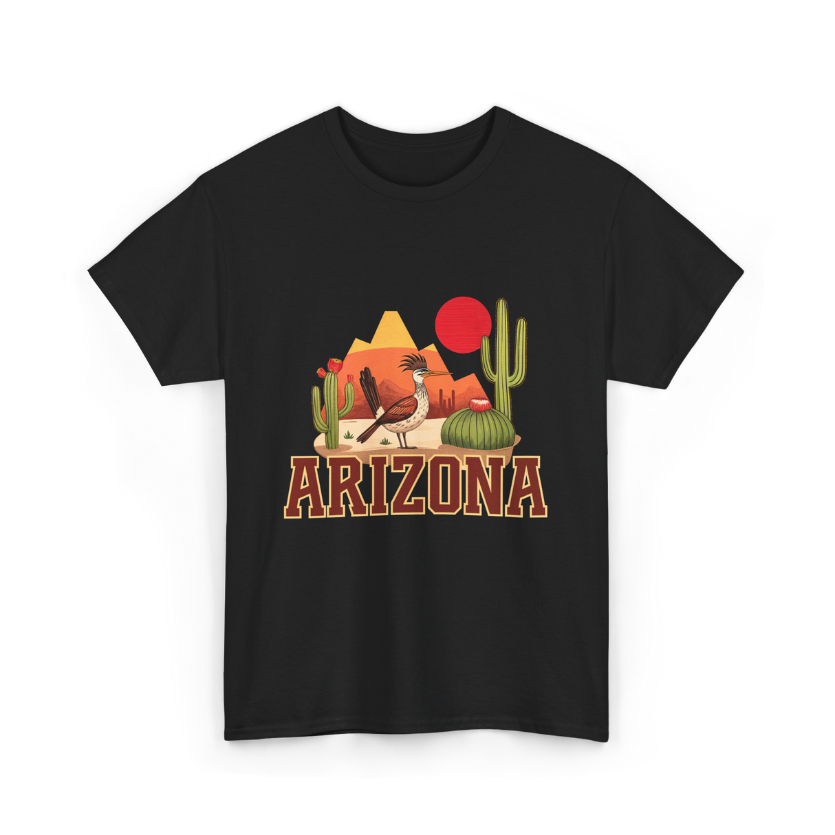Arizona Roadrunner Desert Cactus T-Shirt - Black