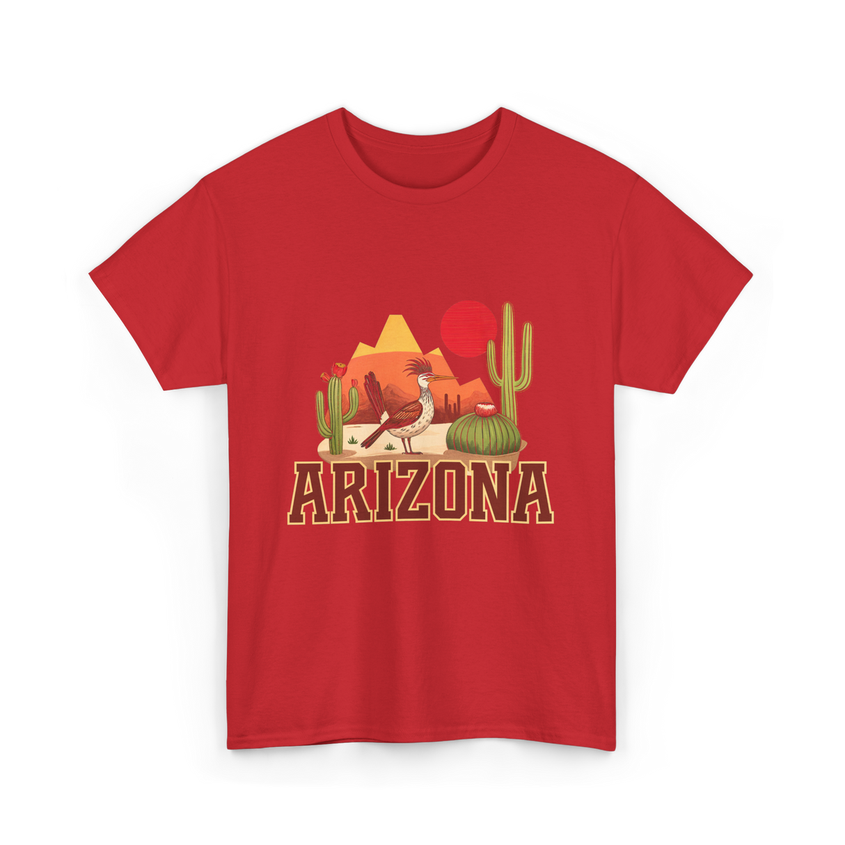 Arizona Roadrunner Desert Cactus T-Shirt - Red