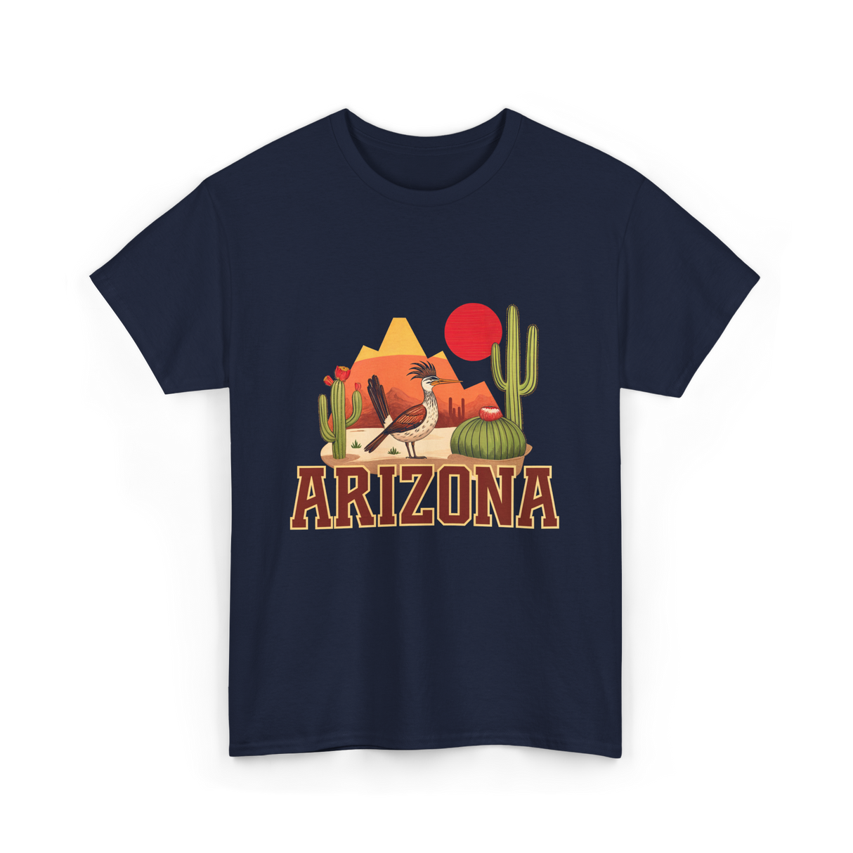 Arizona Roadrunner Desert Cactus T-Shirt - Navy