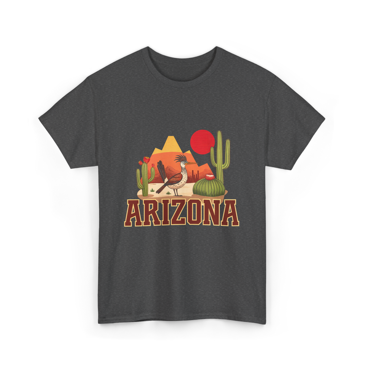 Arizona Roadrunner Desert Cactus T-Shirt - Dark Heather