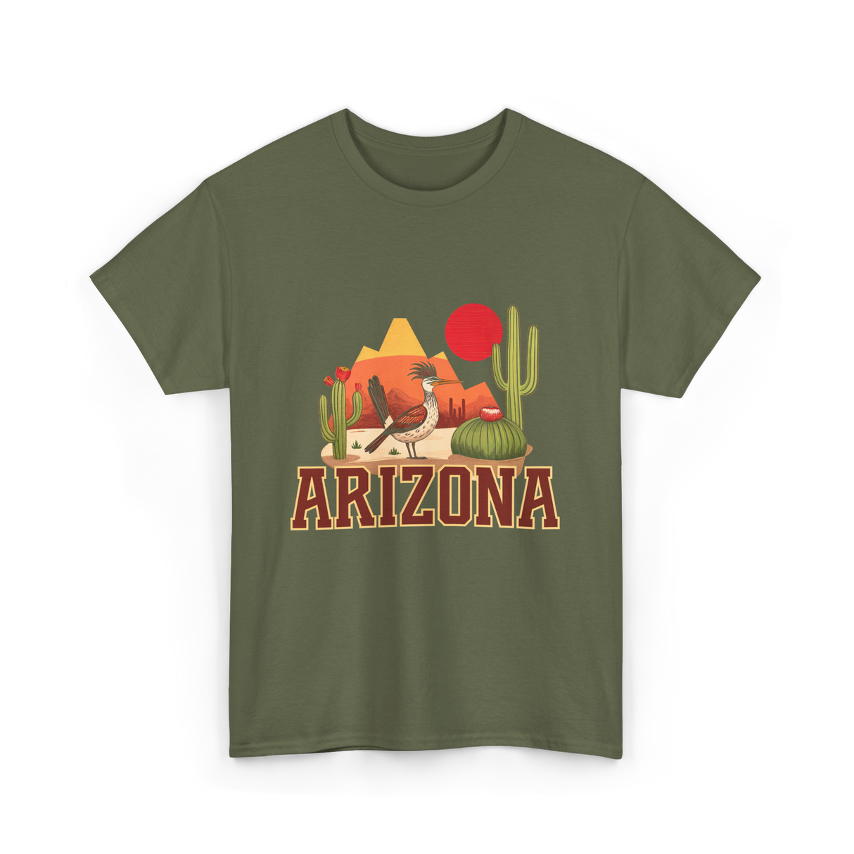 Arizona Roadrunner Desert Cactus T-Shirt - Military Green
