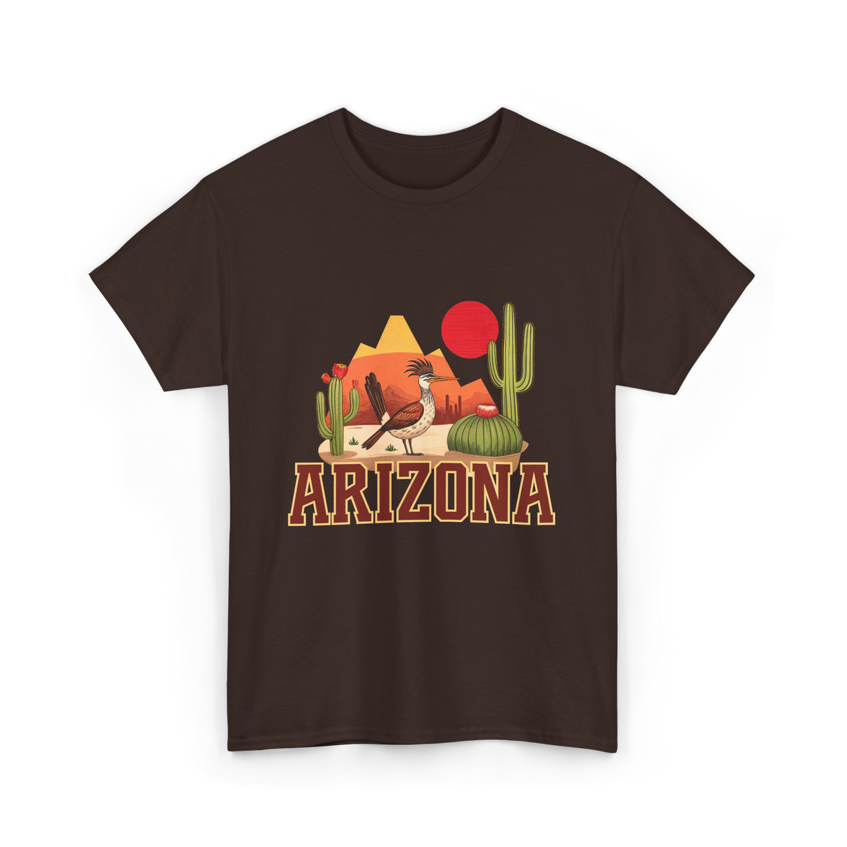 Arizona Roadrunner Desert Cactus T-Shirt - Dark Chocolate