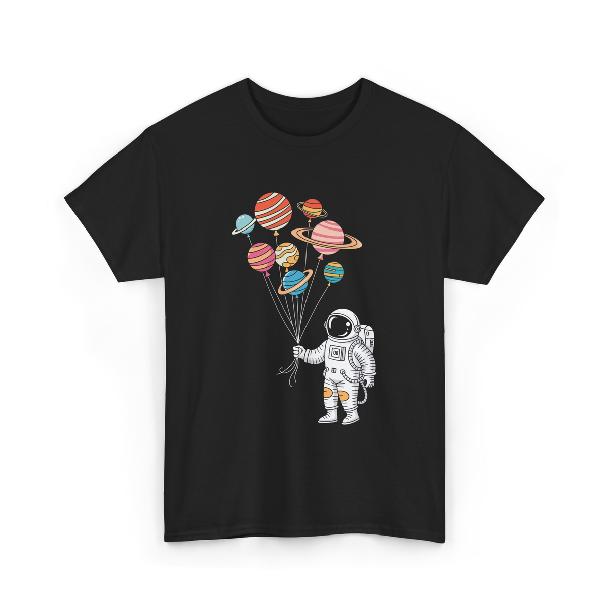 Astronaut Planets Balloons Space T-Shirt - Black