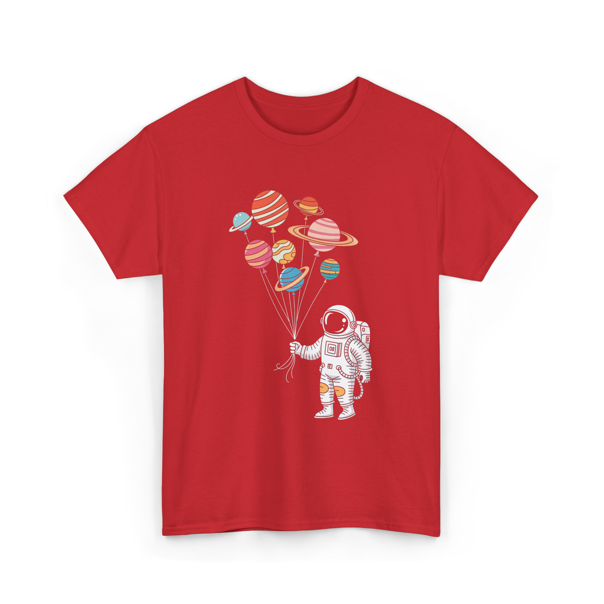Astronaut Planets Balloons Space T-Shirt - Red